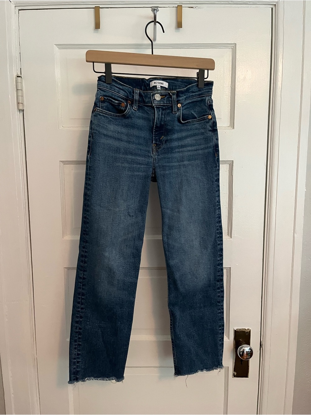 RE/DONE Women's 70s Mid Rise Stove Pipe Jean in the Royal Fade